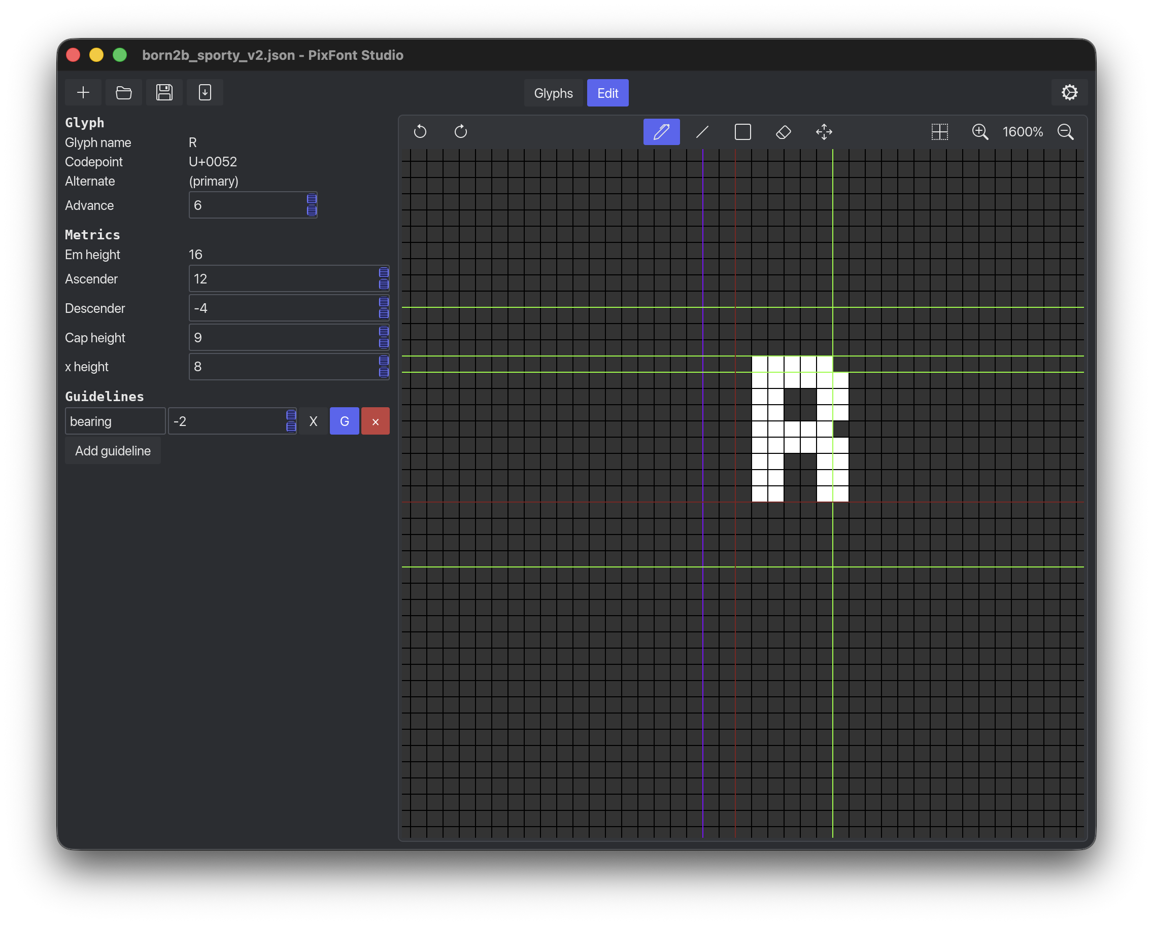 Screenshot of PixFont Studio in Edit mode.