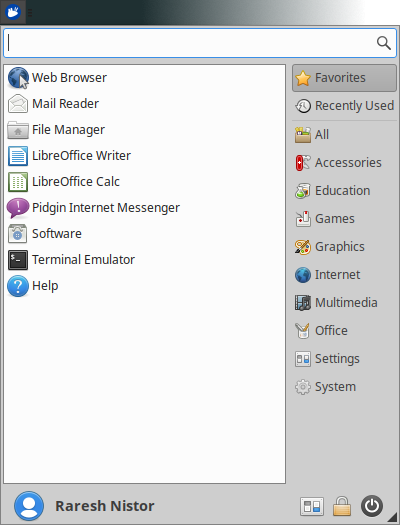 Screenshot of the Xubuntu desktop showing the Whisker Menu at the top left.